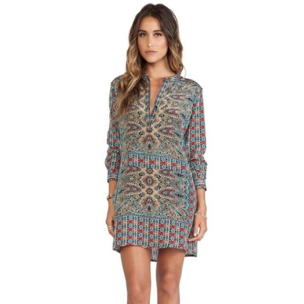 Tolani Bohemian Shift Tunic Dress/Shirt Multicolor Tribal Pattern Size Small
